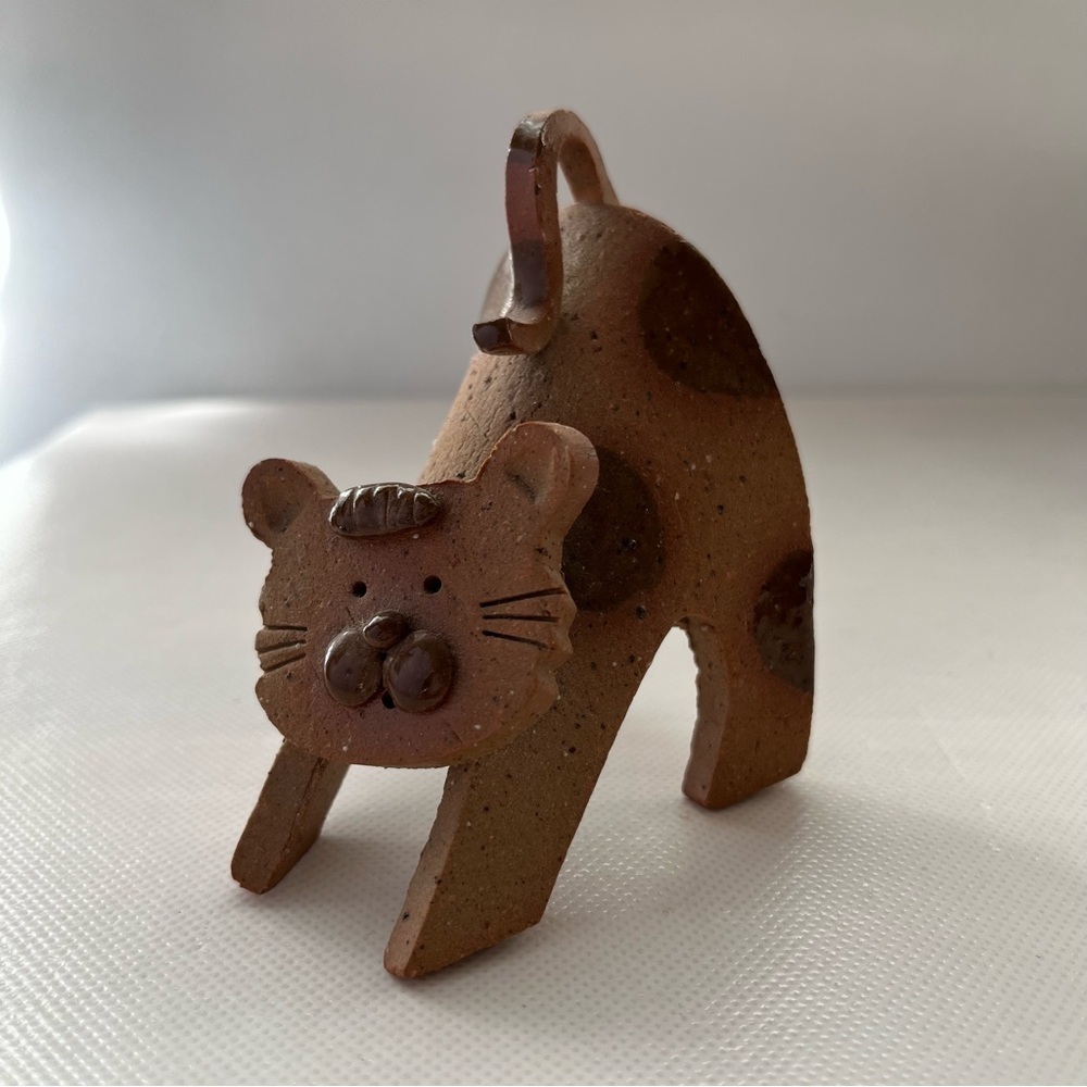 Vintage Handmade Clay Cat Figurine